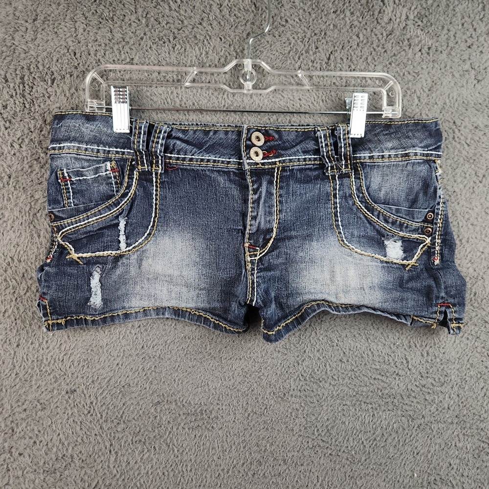 VTG Y2k BONGO Low Rise Mini Micro Denim Shorts *Womens 12/14 JRs 17 Good Stretch